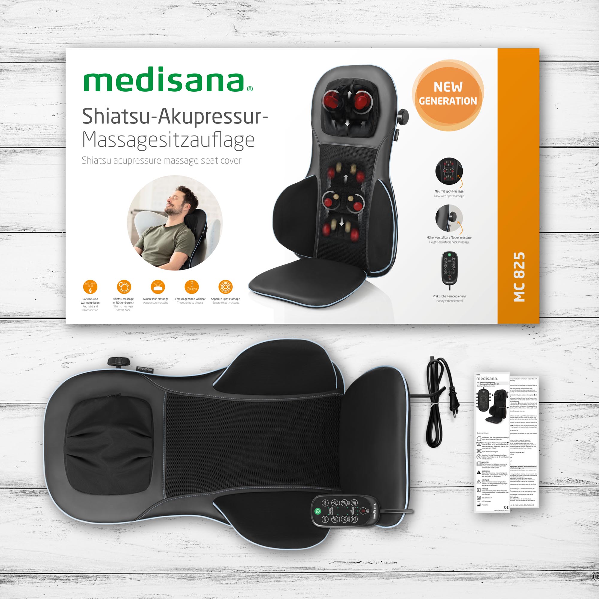 MC 825| Shiatsu-acupressuur-massagezitkussen