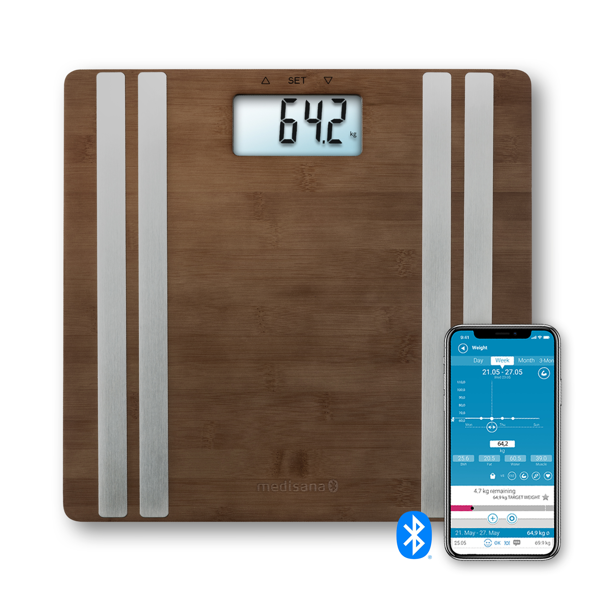 BS 552 connect | Báscula de bambú para análisis corporal