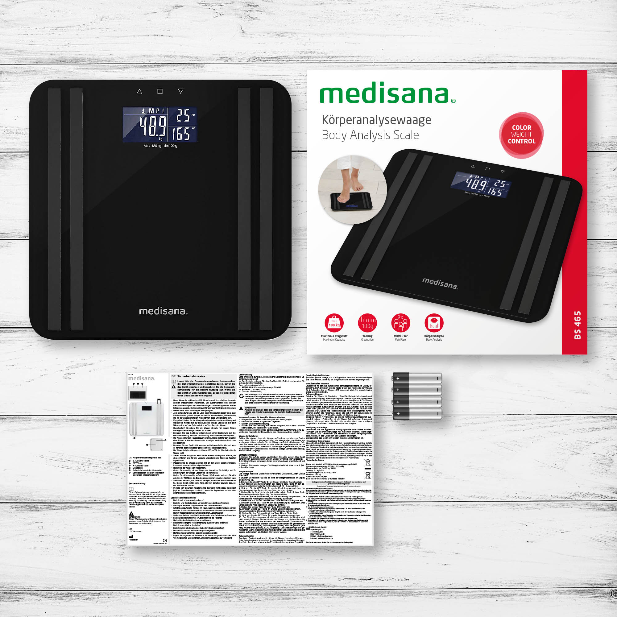 medisana BS 465 báscula de baño con análisis corporal y medición de grasa, agua, masa muscular y el peso oseo