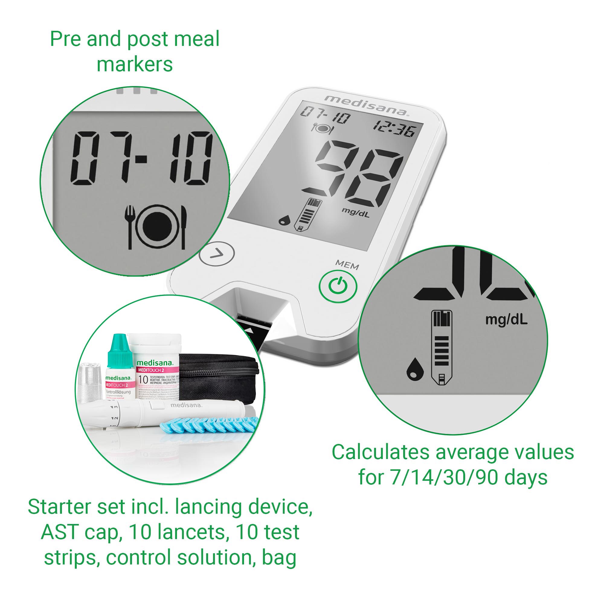 medisana Blutzuckermessgerät mg/dl MediTouch 2