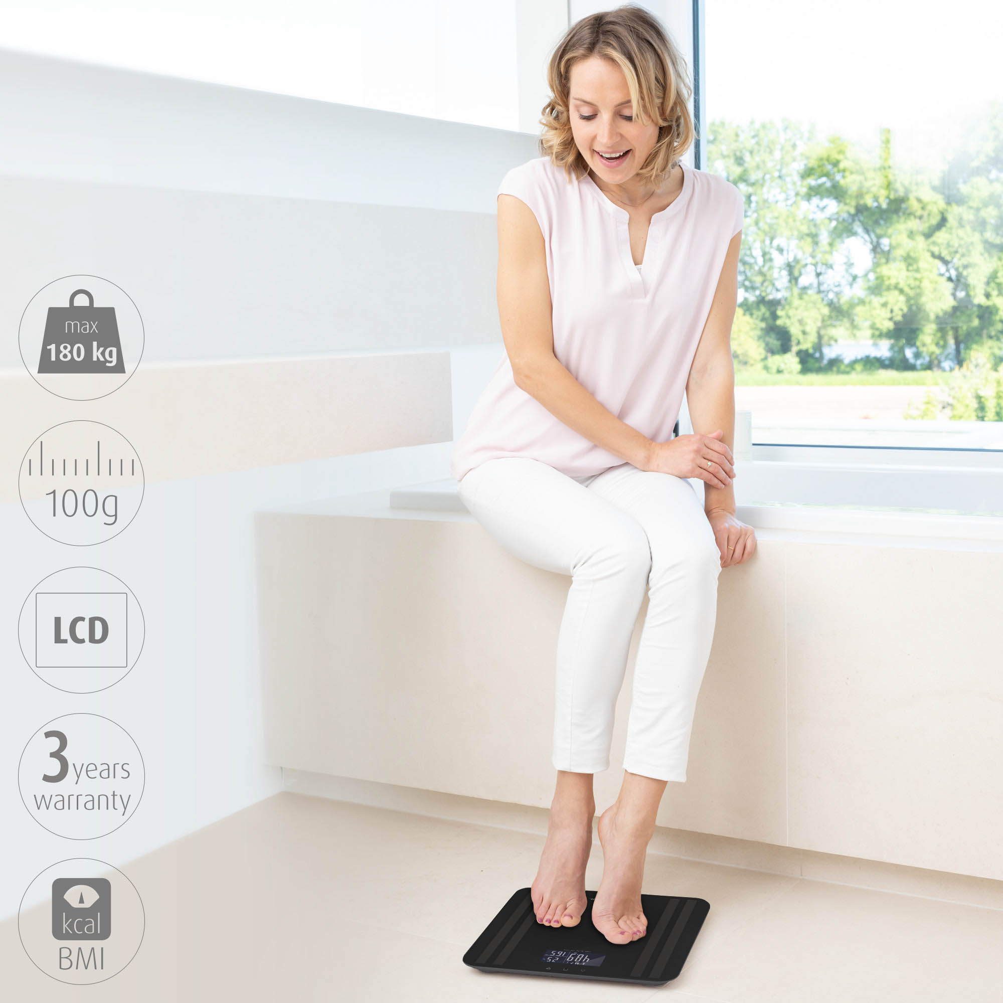 medisana BS 465 báscula de baño con análisis corporal y medición de grasa, agua, masa muscular y el peso oseo