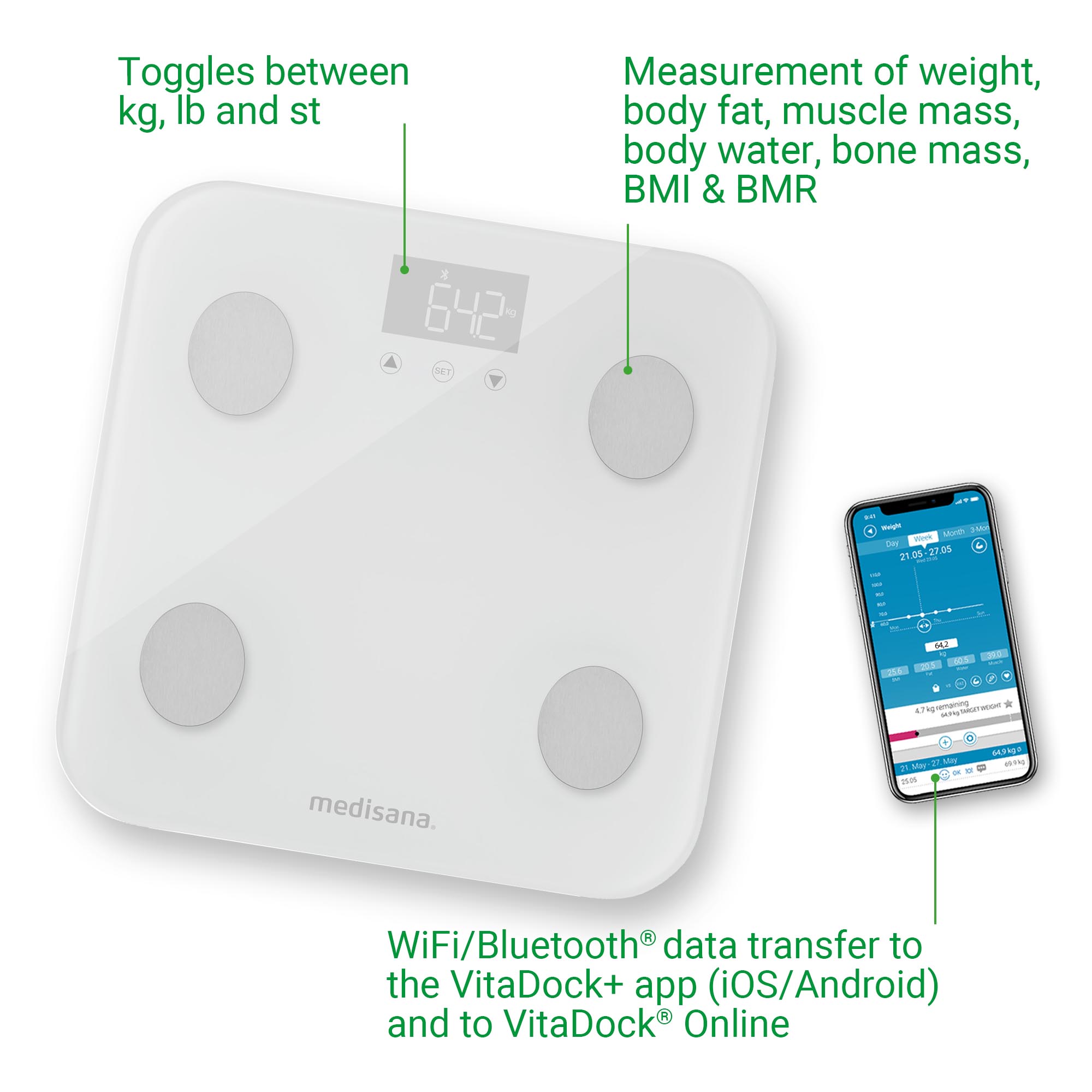 medisana BS 600 – Lichaamsanalyse weegschaal met WiFi & Bluetooth