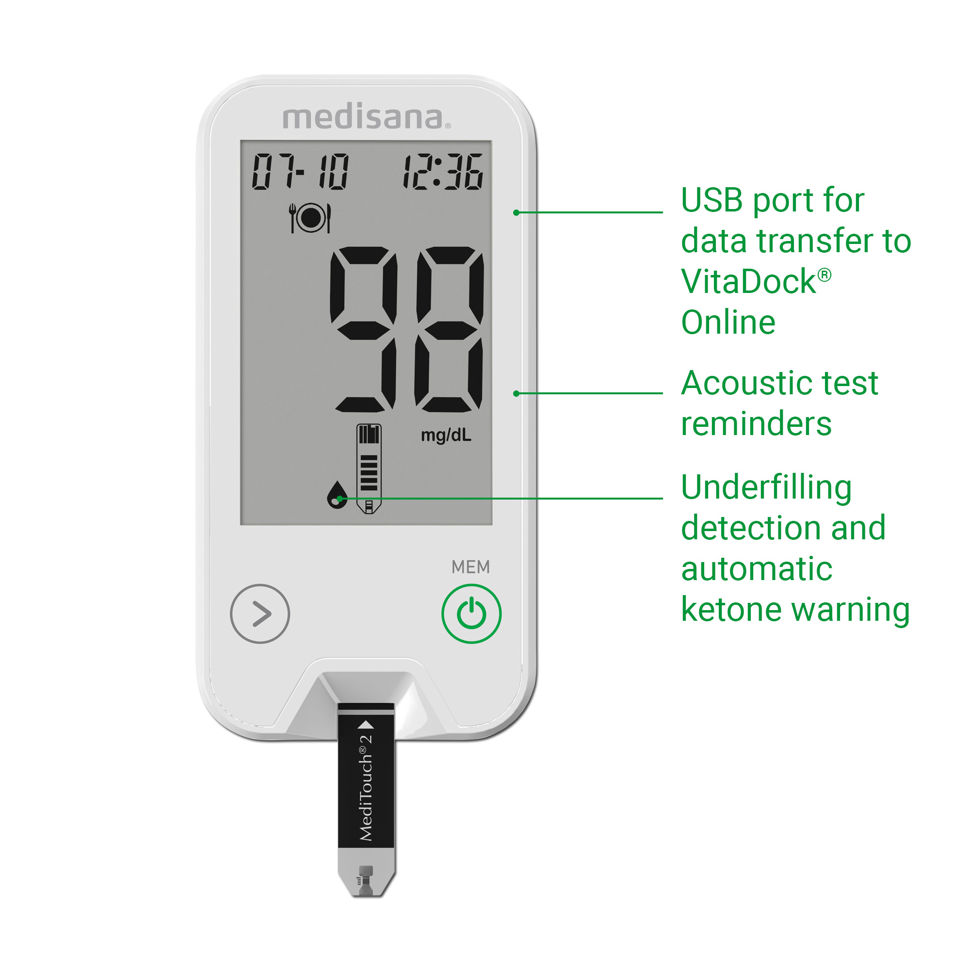 medisana Blutzuckermessgerät mg/dl MediTouch 2