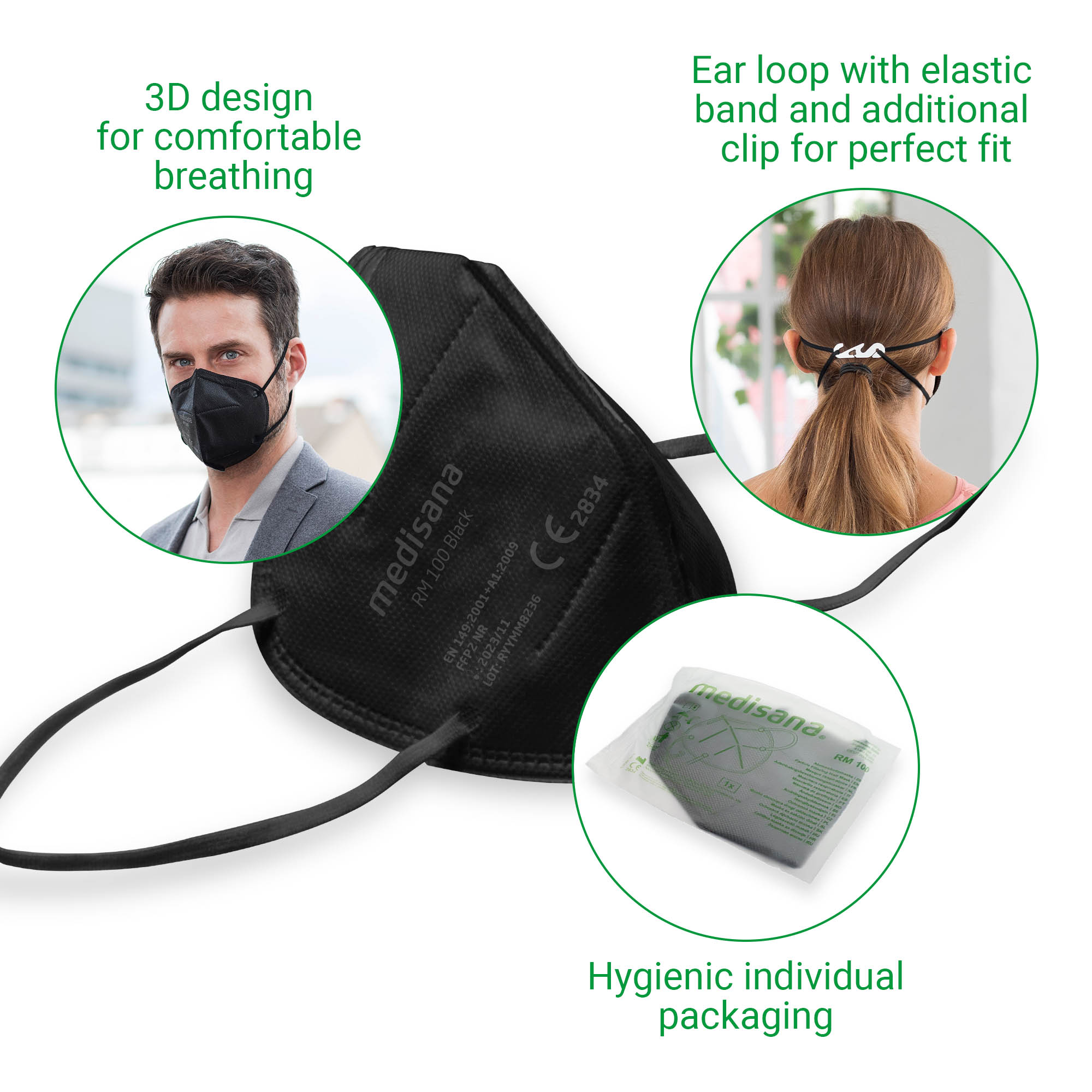 PhasedOut - medisana RM 100 FFP2 Maske - 100 Stück - schwarz